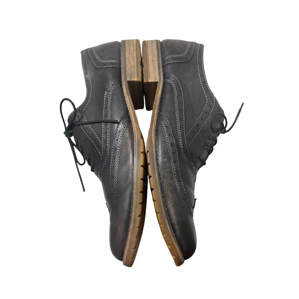 Bed Stu Wingtip Oxford Mens 13 Black Excellent Distressed Leather Brogue Shoe